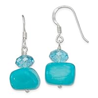 925 Sterling Silver Shepherd hook Aquamarine Crystal and Blue Dyed Jade Earrings Measures 30x13mm Wide Jewelry for Women