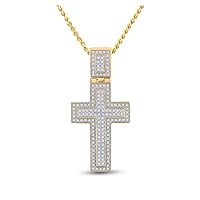10K Yellow Gold Mens Diamond Glorious Cross Necklace Pendant 1/2 Ctw.