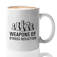Chess Coffee Mug 11oz White Funny Chess Gifts Set Board Pieces Horse Knight Player Game Pawn Strategy - Of Stress Reduction