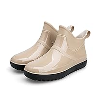 Mens Rain Ankle Boots Pull on Waterproof Rubber Non-Slip Flats Fishing Kitchen Shoes