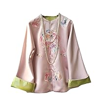 Chinese style women suit retro top embroidery blouse spring autumn elegant cheongsam tangsuits Pink8 coat