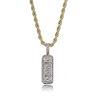 Iced Out Xanax Hollow Pendant Necklace 18K Gold Plated Bling CZ Simulated Diamond Hip Hop Rapper Chain Necklace for Men Women