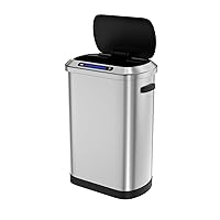 13 Gallon 50L Smart Automatic Trash Can with Lid, Stainless Steel Thickened Body and Super Mute Touch Free Sensor Lid with 30 Count Garbage Bags for Kitchen Office Bedroom Waste Bin and More - Silver