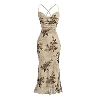 Dresses for Women 2024 Sleeveless Women's Floral Print Collar Waist Ruffle Pleated Dress Fashion Mini Short Dress