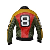 8 Ball Pool David Puddy Real Leather Bomber Jacket - Mens 90s Retro Genuine Leather MI Varsity Jacket