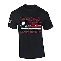 Mens Flag Tshirt Distressed American Flag Stand with Trump Short Sleeve T-Shirt