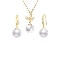 SISGEM 14k Gold Diamond Pineapple Pearl Necklace and Dangle Earrings for Women