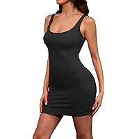Women's Sexy Summer Form Fitting Scoop Neck Ribbed Tank Dress