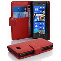 Book Case Compatible with Nokia Lumia 820 in Candy Apple RED - with Stand Function and Card Slot Made of Structured Faux Leather - Wallet Etui Cover Pouch PU Leather Flip