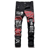 Men's Punk Rivet Plaid Patchwork Jeans