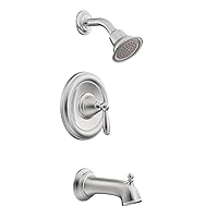 Moen Brantford Chrome Pressure Balancing Modern Bathtub and Shower Trim Kit with Shower Head, Shower Handle, and Tub Spout, Shower Faucet Set (Posi-Temp Valve Required), T62153EP