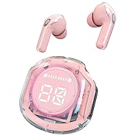 Wireless in Ear Headphones Bluetooth 5.3 Headphones LED Power Display with ENC Noise Canceling Translucent Earphones TWS Mini in Ear Earbuds for Sports Waterproof Headphones (Pink)