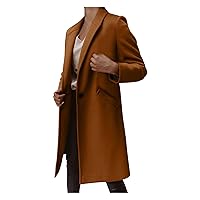 Women's Lapel Collar Wool Pea Coat Long Sleeve Casual Mid-Long Overcoats One Button Business Trench Coat Winter Jacket