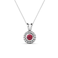 Round Ruby 1/4 ct Womens Rope Edge Bezel Set Solitaire Pendant Necklace 16 Inches 925 Sterling Silver Chain
