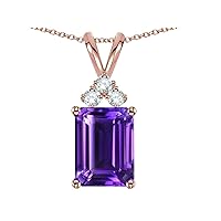Solid 14K Gold Emerald Cut 10x8 mm Pendant Necklace