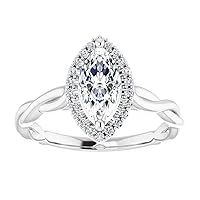 1 CT Marquise Colorless Moissanite Engagement Ring, Wedding Bridal Ring Set, Eternity Sterling Silver Solid Diamond Solitaire 4-Prong Anniversary Promise Gift for Her