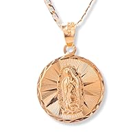 Virgen de Guadalupe round gold medal necklace, 14k gold laminated Chain with charm Our Lady of Guadalupe, Virgin Mary pendant Necklace, Religious Catholic Jewelry with gift box