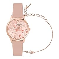 Ted Baker Ladies Pink Leather Strap Watch & Star Bracelet Box Set (Model: BKGFW23019I)