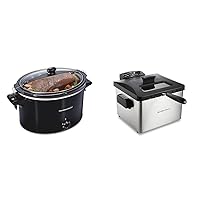 Hamilton Beach Slow Cooker, Extra Large 10 Quart, Stay or Go Portable With Lid Lock, Dishwasher Safe & Professional Style Electric Deep Fryer, Lid with View Window, 1800 Watts