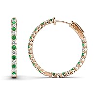 Emerald & Natural Diamond Inside-Out Hoop Earrings 1.39 ctw 14K Rose Gold