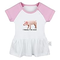 I Know I'm Cool Funny Dresses Infant Baby Girls Princess Dress Toddler Kids Babies Ruffles Animal Pig Pattern Skirts
