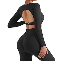 SUUKSESS Open Back Long Sleeve Scrunch Butt Booty Leggings Seamless Ribbed Workout Sets 2 Piece Outfits