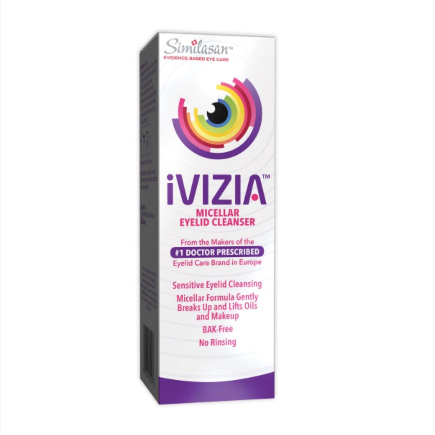 iVIZIA Micellar Eyelid Cleanser for Sensitive Eyelid Cleansing, BAK-Preservative-Free, Rinse-Free, Gently Removes Makeup, 3.3fl oz Bottle