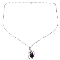 NOVICA Handcrafted Amethyst Pendant Necklace .925 Sterling Silver Rhodium Plated Purple India Birthstone 'Wild Orchid'