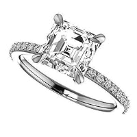 10K Solid White Gold Handmde Engagement Ring 3.0 CT Asscher Cut Moissanite Diamond Solitaire Wedding/Bridal Ring for Women/Her Propose Gifts