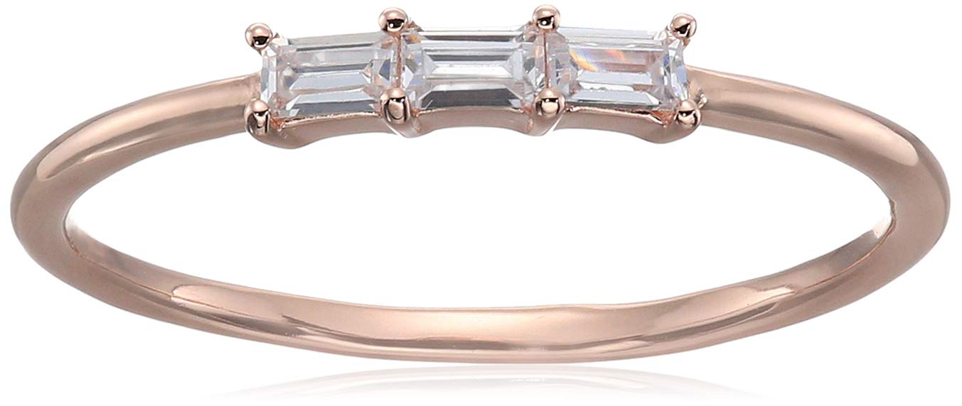 Amazon Collection Baguette Cubic Zirconia 3-Stone Dainty Demi Fine Stacking Ring in Sterling Silver