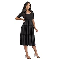 Women's 2023 Summer Spring Square Neck Short Sleeve Tiered Boho Dress, Ruffle Trim with Side Pockets Dresses