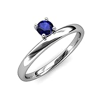 Round Blue Sapphire 0.53 ct Women Solitaire Asymmetrical Stackable Ring 10K Gold