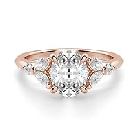 2 CT Oval Cut Moissanite Engagement Ring for Women Solid 10K/14K/18K Rose Gold Simulated Diamond Rings 4-Prong Promise Wedding Rings(Colorless, VVS1 Clarity)