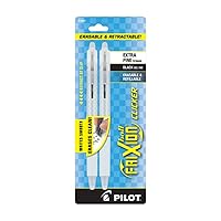 PILOT Frixion Clicker Retractable & Erasable Gel Ink Pen, White Fashion Barrel, 0.5mm Extra Fine Point, Black Ink, 2 Pens