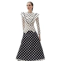 Elegant Dot Patchwork Slim Dresses Women Contrasting Color O Neck Long Sleeve Female Outwear