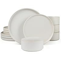 Famiware Star Dinnerware Sets, Plates and Bowls Set for 4, 12 Piece Dish Set, Full Glaze Matte White