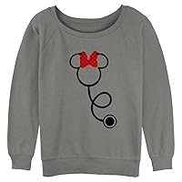 Disney Women's Mouse Minnie Stethoscope Junior's Raglan Pullover with Coverstitch
