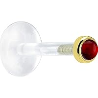 Body Candy Solid 14k Yellow Gold 2mm Genuine Ruby Bioplast Push in Labret 16 Gauge 1/4
