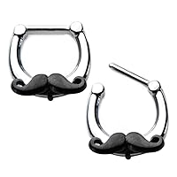 16G Mustache Septum Clicker Nose Ring 316L Surgical Steel Moustache Cartilage Clicker Earrings Mustache Septum Piercing Jewelry 5/16
