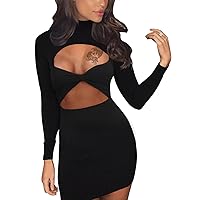 Haola Women's Long Sleeve Cut Out Front Sexy Club Bodycon Dress Party Mini Bandage Dress