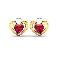 925 Sterling Silver Lab Created Ruby Simple Heart Shape Stud Earrings Dainty Screwback Posts with Hypoallergic For Women and Girls