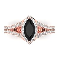 1.20 ct Marquise Cut Solitaire split shank Halo Natural Black Onyx Engagement Promise Anniversary Bridal Ring 14k Rose Gold