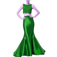 Women's Sleeveless Round Collar Two-Piece Mermaid Prom Dresses