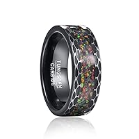 Black Edge Batch Flower Brushed Inlaid Opal Men's Tungsten Carbide Ring Black Carbon Bague Homme for Mariage Wedding Jewelry