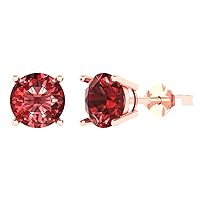 3.0 ct Round Cut Solitaire Natural Red Garnet Pair of Stud Everyday Earrings 18K Pink Rose Gold Butterfly Push Back