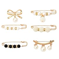 Brooch Pins for Women Brooches Sweater Shawl Clips for Womens Safety Pins for Clothes Pins for Women Faux Pearl Rhinestone Brooch Pin for Women Gold Brooches Accessories Set for 6 Pcs