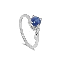 GEMHUB Round Shape 4 Ct Solitaire Style Natural Blue Star Sapphire 925 Sterling Silver Engagement Ring for Women