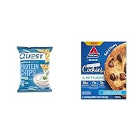 Quest Ranch Tortilla Style Protein Chips (Pack of 12) and Atkins Chocolate Chip Protein Cookie (4 Count)