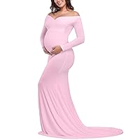 JustVH Maternity Elegant Fitted Maternity Gown Long Sleeve Cross-Front V Neck Slim Fit Maxi Photography Dress for Photoshoot