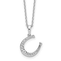 925 Sterling Silver Rhodium Plated White Ice .03Weight in Carat Diamond Horseshoe With 2inch Extension Necklace Measures 1.25mm Wide Jewelry for Women - 46 Centimeters